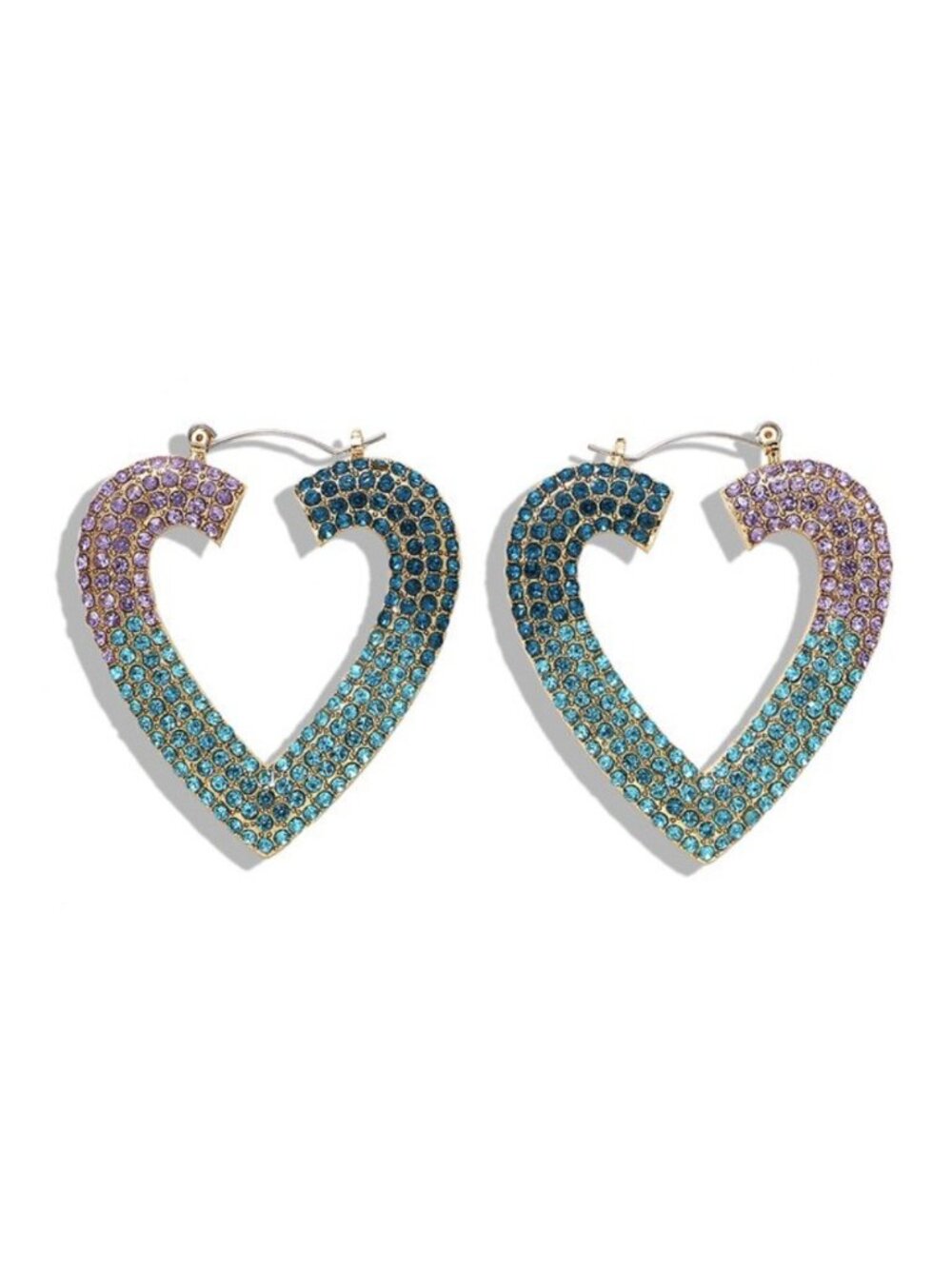 Large Hoop Heart Blue Purple Rhinestone Earrings